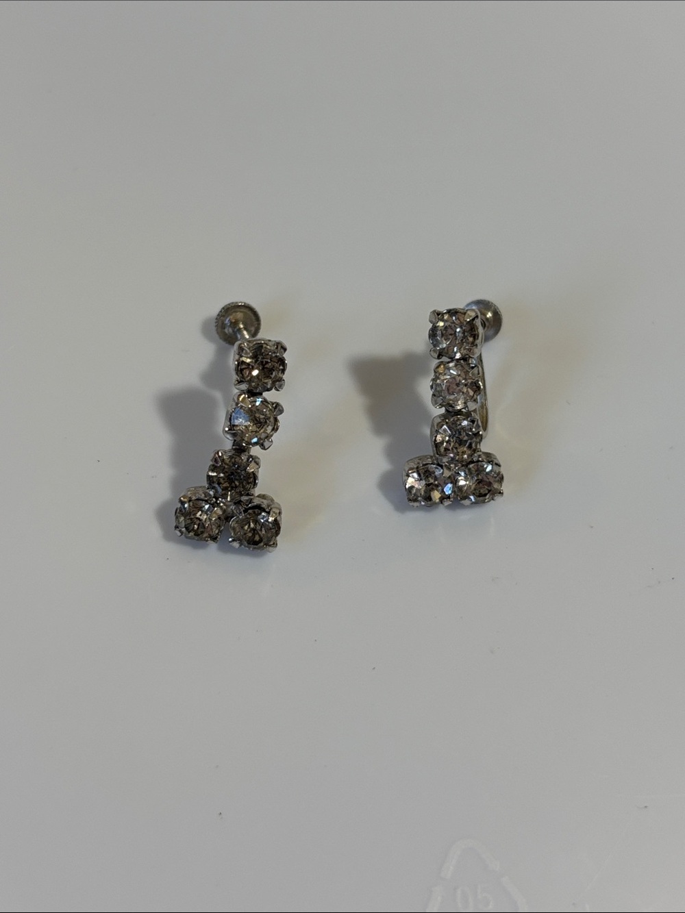 Vintage Crystal Drop Bar Earrings - Silver Tone